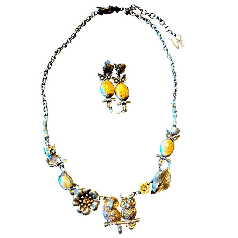 Rare Mary Demarco Owl Necklace and Earring set